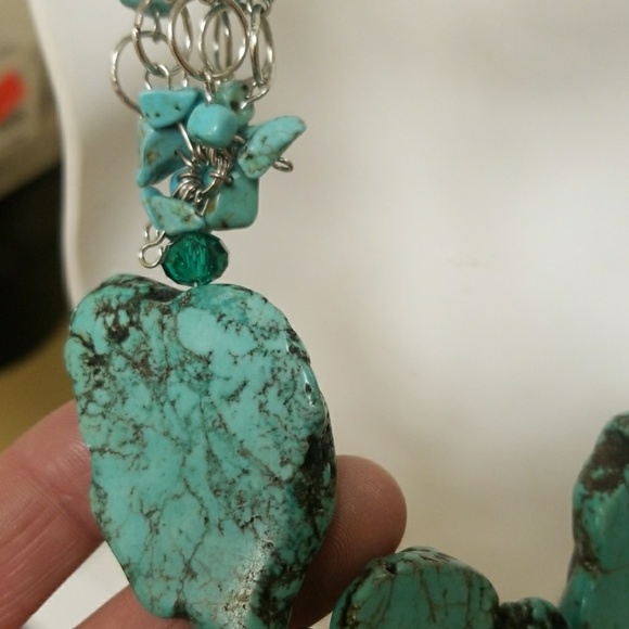 Artisan Handmade Irregular Turquoise Stone Necklace - Picture 6 of 7
